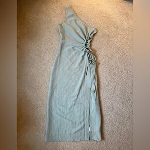 NWT SHEIN One-Shoulder Sage Green Side Ruched Maxi Dress